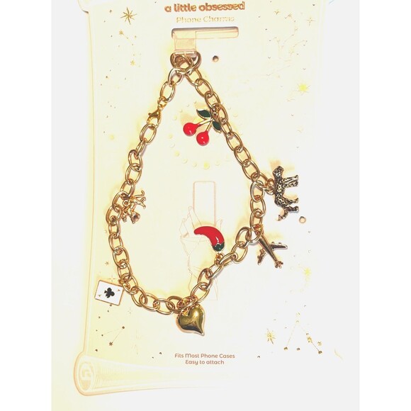 A Little Obsessed Phone Charm Bracelet Heart~tiger ~Cherry~pepper Lock n Key NEW - Picture 5 of 5